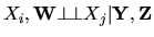 $X_i,{\bf W}\mbox{$\perp\! \perp$}X_j\mbox{$\vert$}{\bf Y},{\bf Z}$