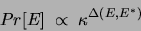 \begin{displaymath}
Pr[ E] \; \propto \; \kappa^{\Delta(E,E^{\ast})}
\end{displaymath}