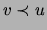 $v\prec u$