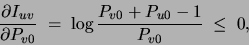 \begin{displaymath}
\frac{\partial I_{uv}}{\partial P_{v0}}\;=\;\log\frac{P_{v0}+P_{u0}-1}{P_{v0}}\;\leq\;0,
\end{displaymath}