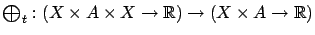 $ {\textstyle\bigoplus}_t: (X \times A \times X \rightarrow
\mathbb{R}) \rightarrow (X \times A \rightarrow \mathbb{R})$